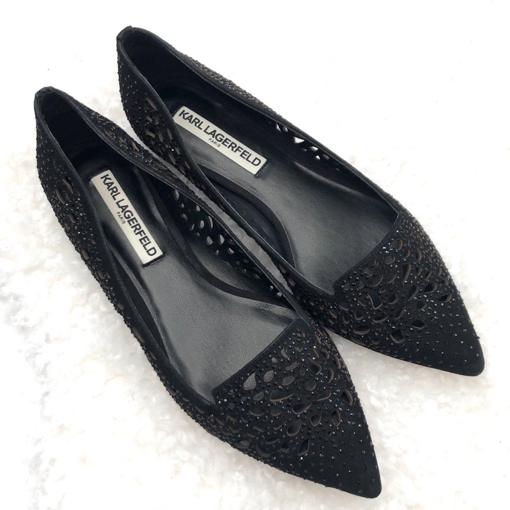 Karl Lagerfeld “Nina” Laser Cut Pointy Toe Flats
